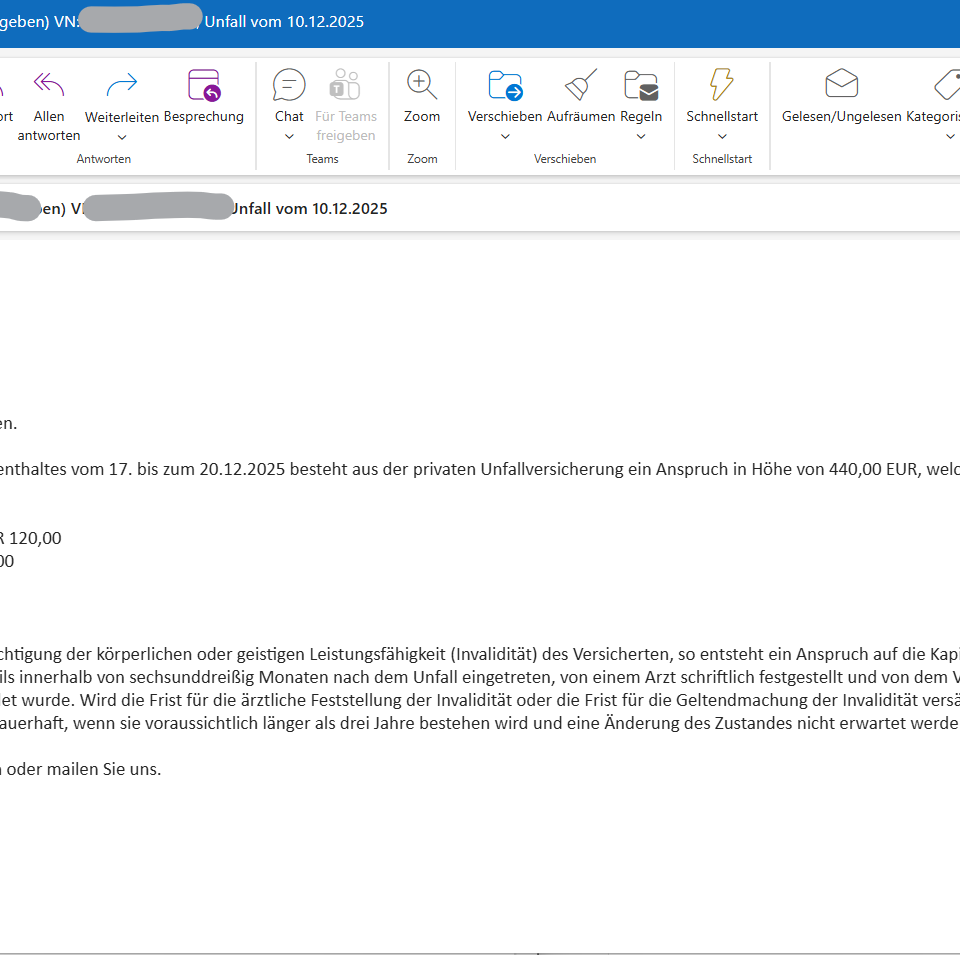 Unfallversicherung zahlt Krankenhaustagegeld